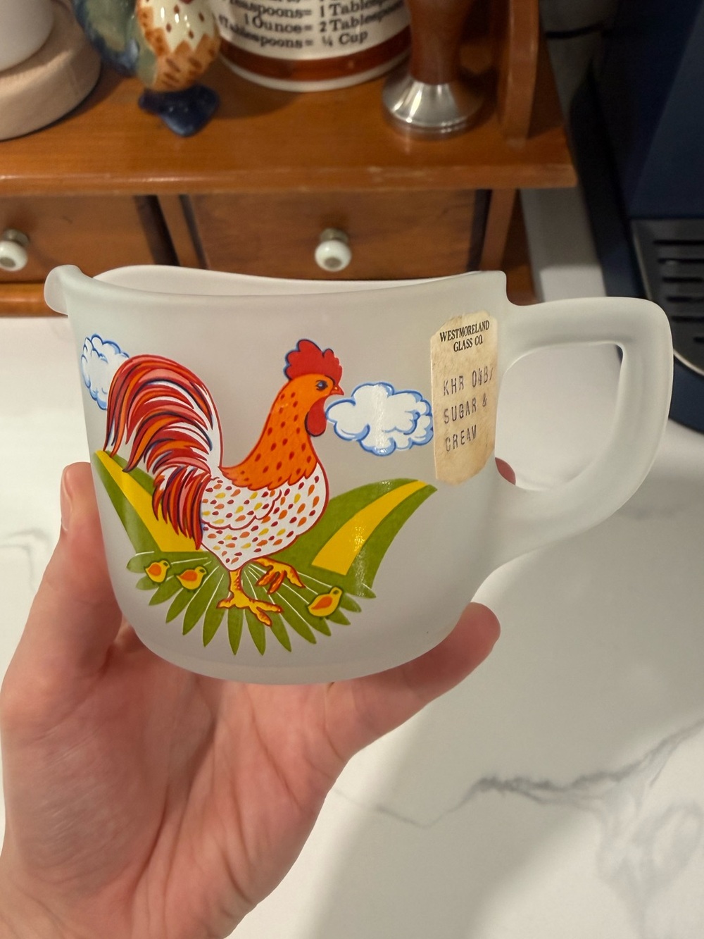 Vintage Westmoreland Rooster Glass Creamer Pitcher - Frosted Glass
